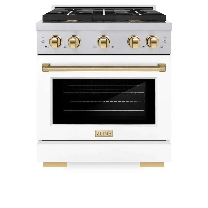 ZLINE 30"Gas Range, Convection Gas Oven, DuraSnow® White Matte, Gold SGRSZ-WM-30-G