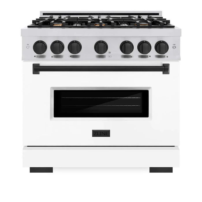 ZLINE 36" Dual Fuel Range, Gas Cooktop, Electric Convection Oven Stainless Steel, Matte White Door Matte Black CDRZ-WM-36-MB