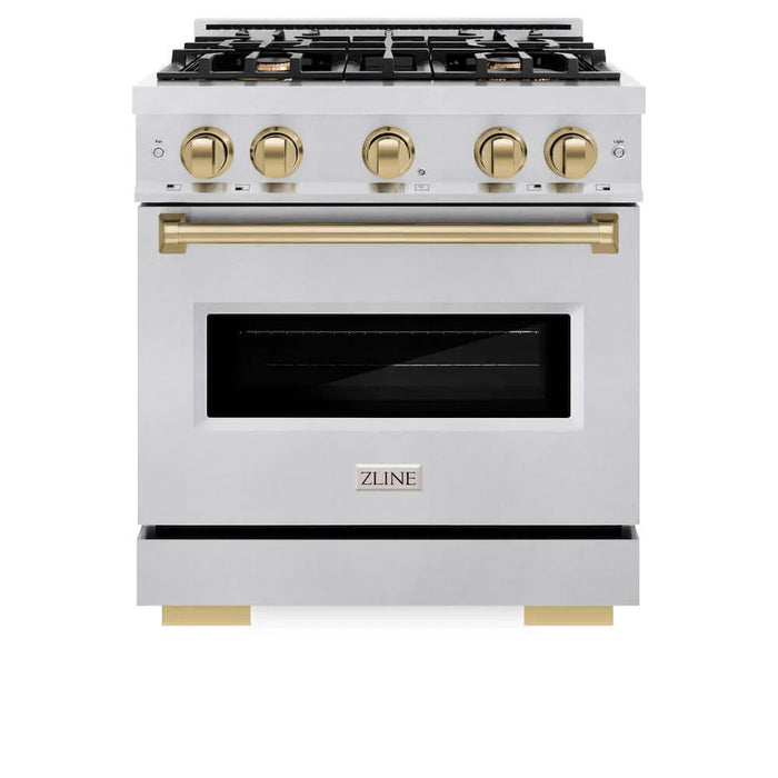 ZLINE 30" Classic Gas Range, Convection Gas Oven DuraSnow® Stainless Steel, Champagne Bronze CGRSZ-30-CB