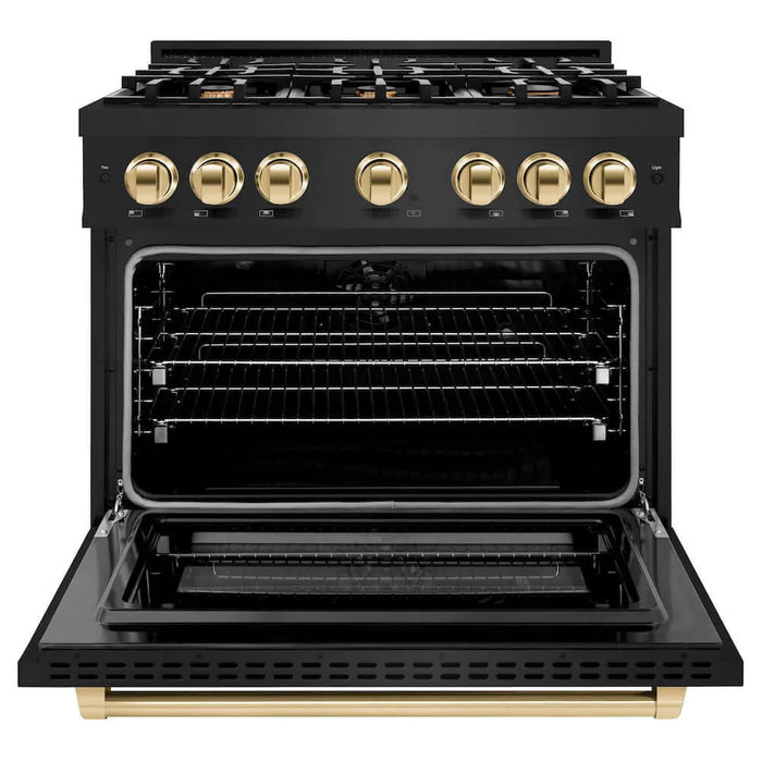 ZLINE 36" Select Gas Range Convection Gas Oven Black Stainless Steel Gold HGRBZ-36-G