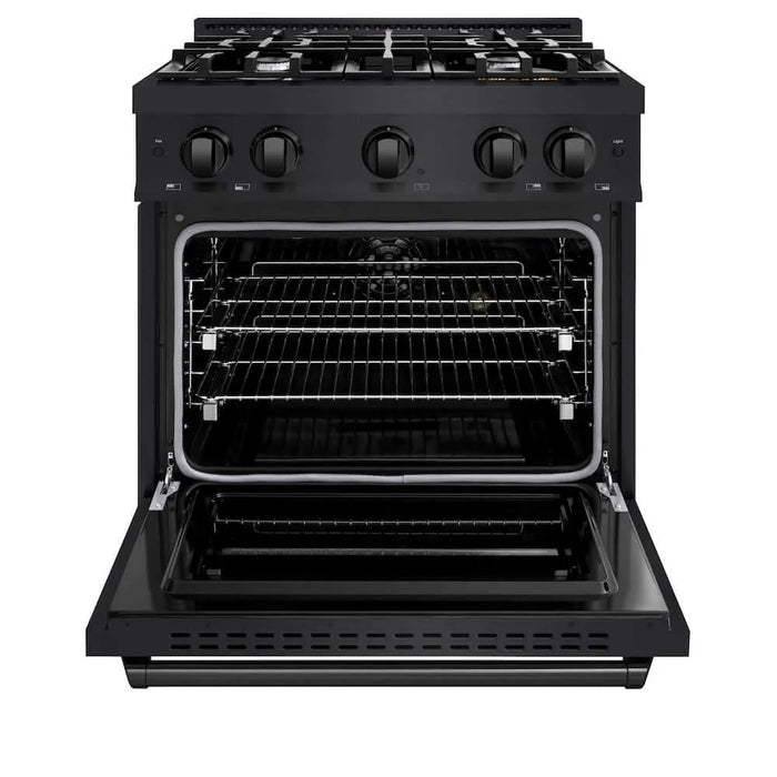 ZLINE 30" Dual Fuel Range, Gas Cooktop, Electric Convection Oven Black Stainless Steel, CDRB-30