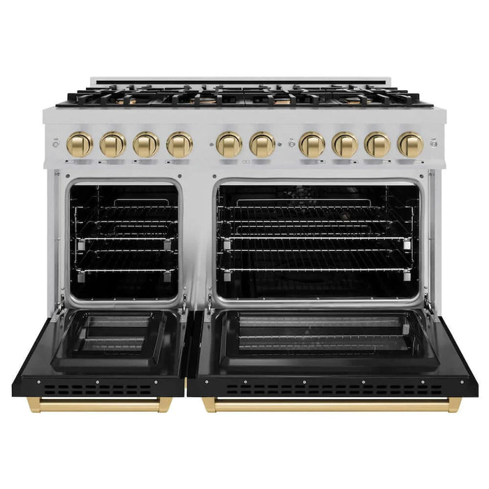 ZLINE 48" Select Dual Fuel Range Gas Cooktop Electric Convection Oven DuraSnow® Stainless Steel Black Matte Door Champagne Bronze HDRSZ-BLM-48-CB