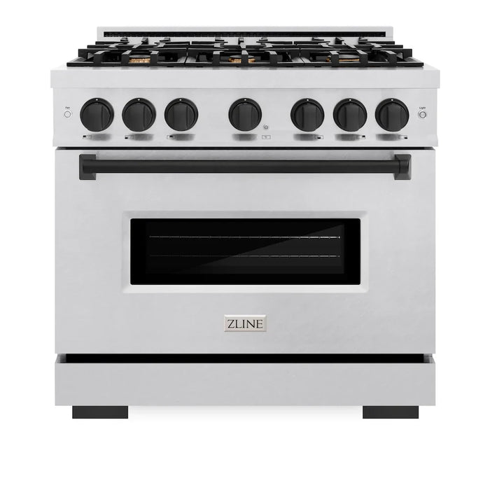 ZLINE 36"Classic Gas Range, Convection Gas Oven, DuraSnow® Stainless Steel, Matte Black CGRSZ-36-MB