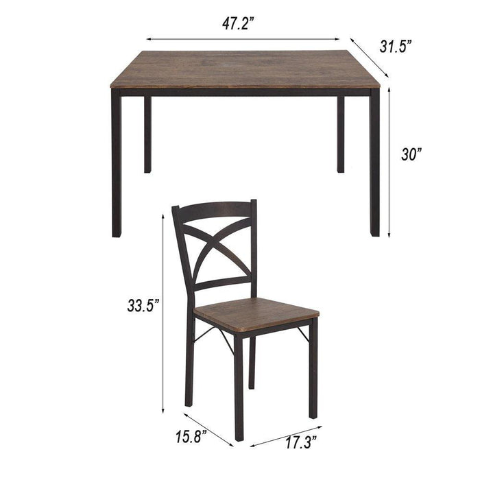 5 PC Wood Dining Set Table And Chairs 4 With Metal Legs, Home Kitchen Breakfast Furniture