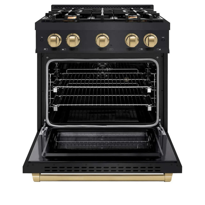 ZLINE 30" Select Dual Fuel Range Gas Cooktop Electric Convection Oven Black Stainless Steel Champagne Bronze HDRBZ-30-CB