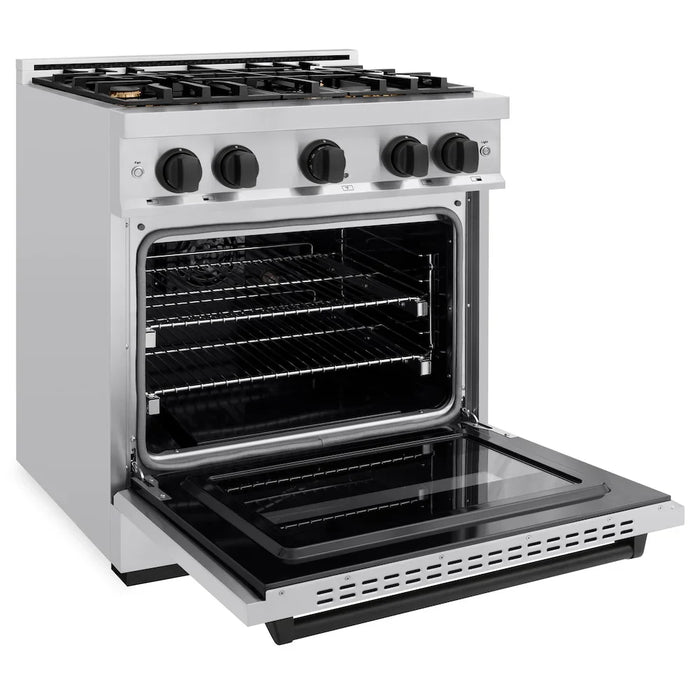 ZLINE 30" Dual Fuel Range, Gas Cooktop, Electric Convection Oven Stainless Steel, Matte Black CDRZ-30-MB