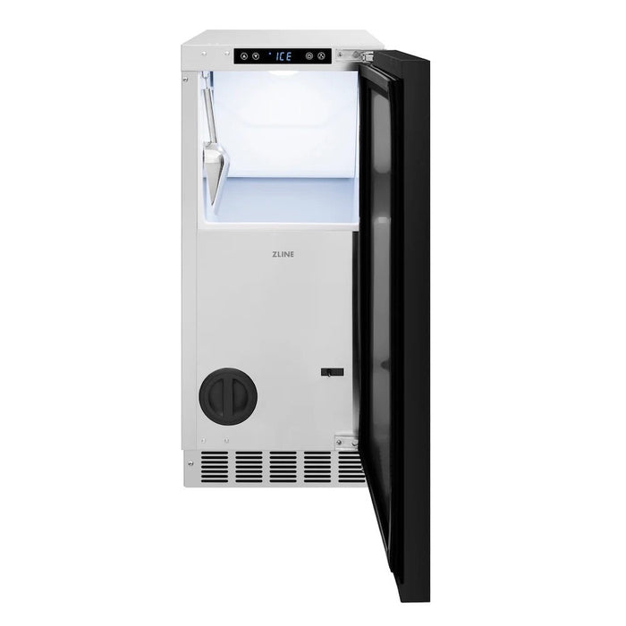 ZLINE 15" Touchstone Clear Cube Ice Maker Drain Pump Panel Ready Door Black Matte Door ICCDPZ-15-MB