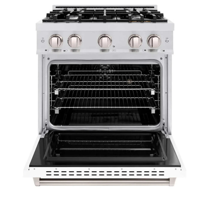 ZLINE 30" Dual Fuel Range, Gas Cooktop, Electric Convection Oven DuraSnow® Stainless Steel, White Matte Door CDRS-WM-30
