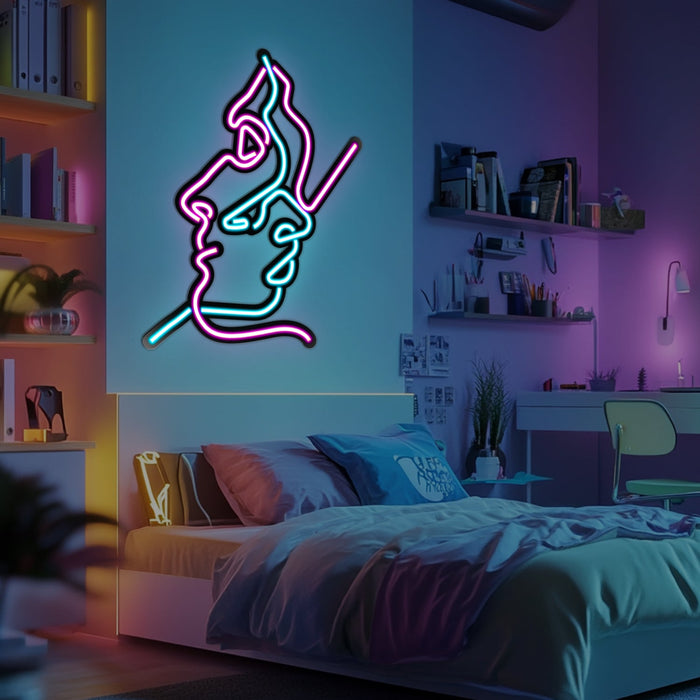 Two Faces Line Art Metal Neon Wall Art- LN0007