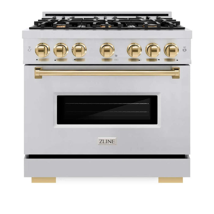 ZLINE 36" Dual Fuel Range, Gas Cooktop, Electric Convection Oven Stainless Steel, Gold CDRZ-36-G