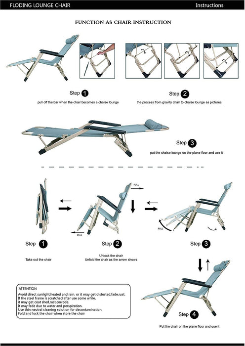 Set of 2 Outdoor Reclining Lawn Chairs Adjustable Folding Patio Recliners with Pillow, Dark Blue
