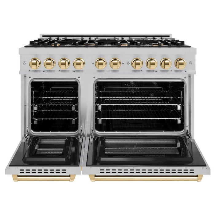 ZLINE 48" Select Dual Fuel Range Gas Cooktop Electric Convection Oven DuraSnow® Stainless Steel Gold HDRSZ-48-G