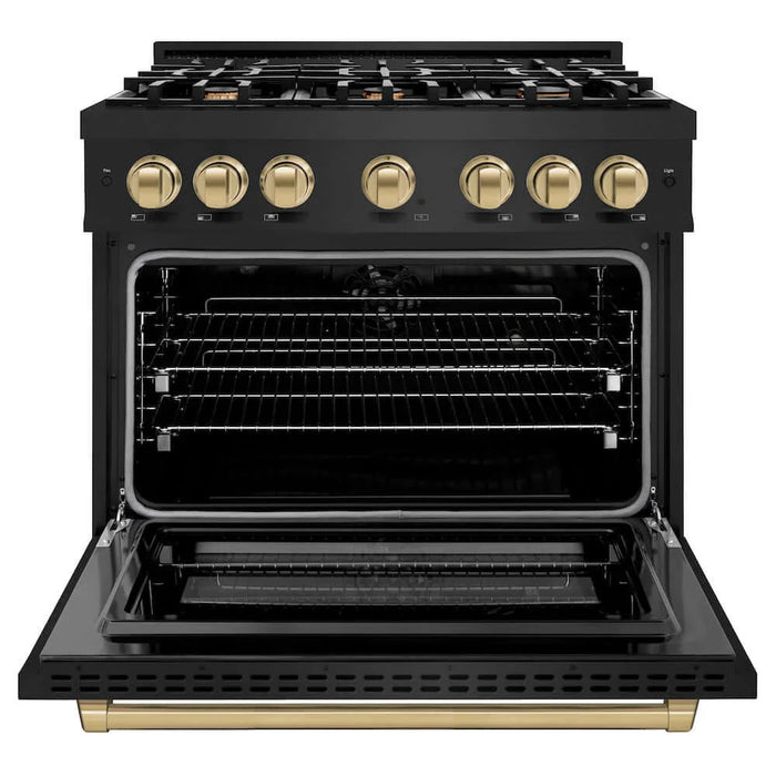 ZLINE 36" Select Gas Range Convection Gas Oven Black Stainless Steel Champagne Bronze HGRBZ-36-CB