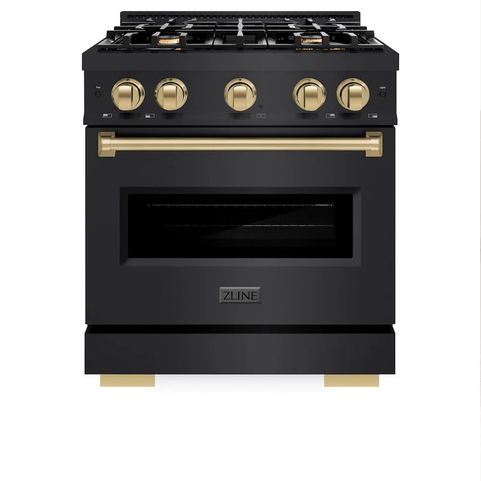 ZLINE 30" Classic Gas Range, Convection Gas Oven Black Stainless Steel, Champagne Bronze CGRBZ-30-CB