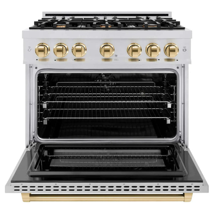 ZLINE 36" Select Dual Fuel Range Gas Cooktop Electric Convection Oven Stainless Steel Gold HDRZ-36-G