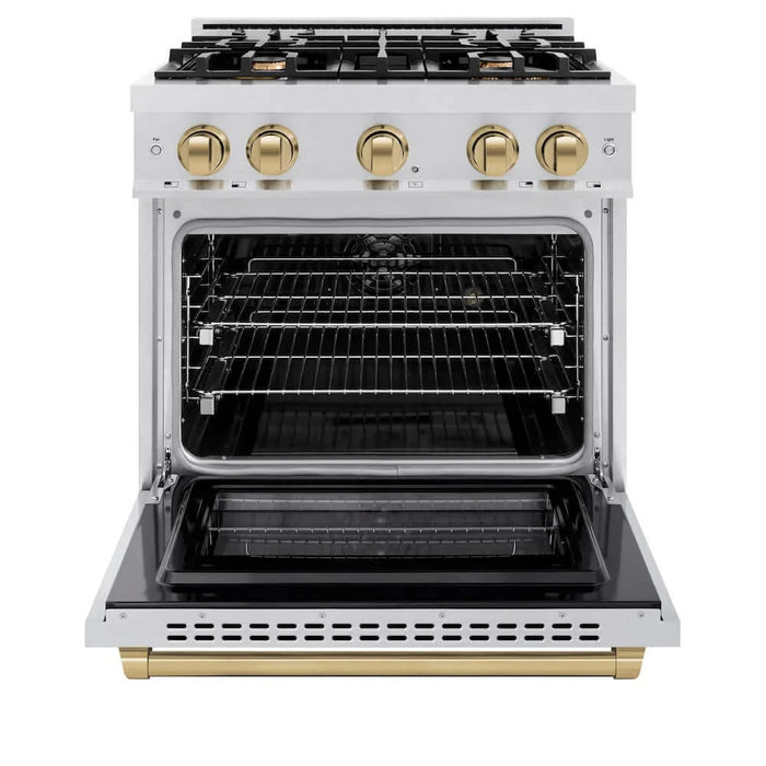 ZLINE 30" Select Dual Fuel Range Gas Cooktop Electric Convection Oven DuraSnow® Stainless Steel Champagne Bronze HDRSZ-30-CB