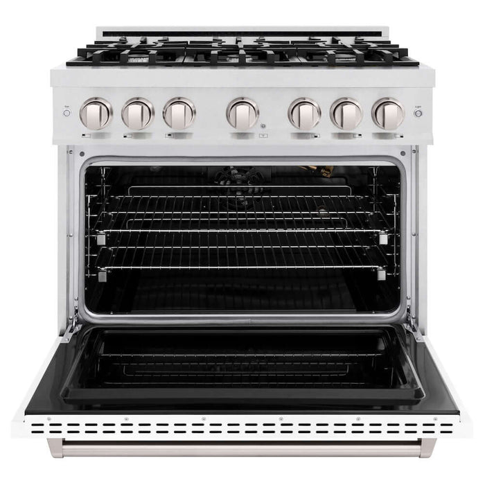 ZLINE 36"Classic Gas Range, Convection Gas Oven, DuraSnow® Stainless Steel, White Matte Door CGRS-WM-36