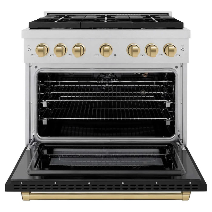 ZLINE 36"Gas Range, Convection Gas Oven, DuraSnow® Black Matte, Champagne Bronze SGRSZ-BLM-36-CB