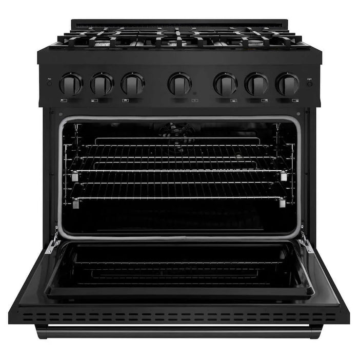 ZLINE 36" Dual Fuel Range, Gas Cooktop, Electric Convection Oven Black Stainless Steel, CDRB-36