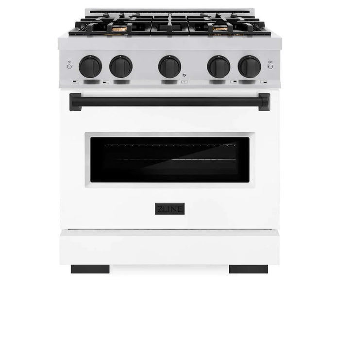 ZLINE 30" Dual Fuel Range, Gas Cooktop, Electric Convection Oven Stainless Steel, White Matte Matte Black CDRZ-WM-30-MB