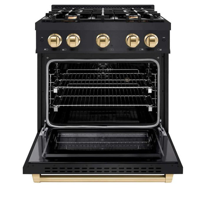 ZLINE 30" Select Dual Fuel Range Gas Cooktop Electric Convection Oven Black Stainless Steel Gold HDRBZ-30-G