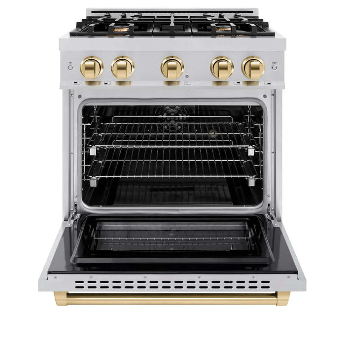 ZLINE 30" Select Dual Fuel Range Gas Cooktop Electric Convection Oven Stainless Steel Gold HDRZ-30-G