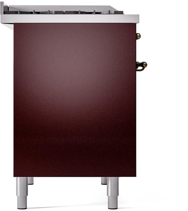 ILVE Nostalgie II 40" Dual Fuel Liquid Propane Range, Burgundy, Bronze Trim UPD40FNMPBUBLP