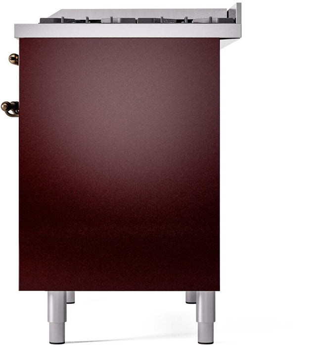 ILVE Nostalgie II 40" Dual Fuel Liquid Propane Range, Burgundy, Bronze Trim UPD40FNMPBUBLP