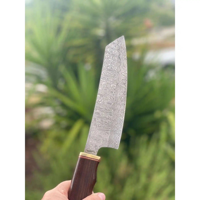 8” Ladder Pattern Damascus Gyuto Chef Knife with Rosewood Handle & Brass Bolster