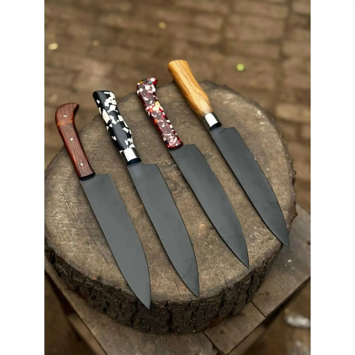 8-Inch Chef Knife — Black-Finished Blade with Choice of Designer Handle (Rosewood, Olive Wood, or Resin Options)