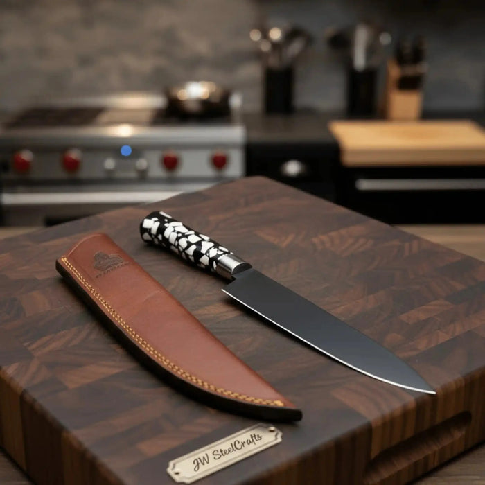 8-Inch Chef Knife — Black-Finished Blade with Choice of Designer Handle (Rosewood, Olive Wood, or Resin Options)
