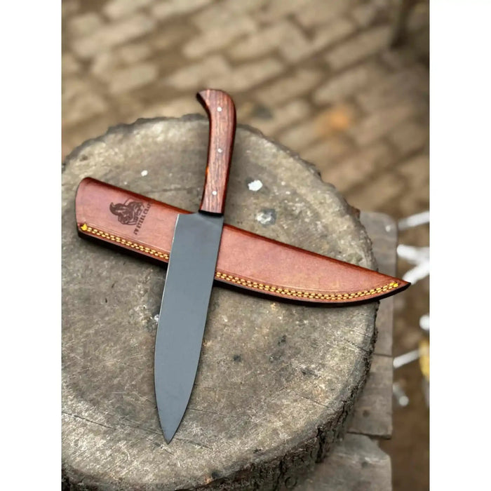 8-Inch Chef Knife — Black-Finished Blade with Choice of Designer Handle (Rosewood, Olive Wood, or Resin Options)