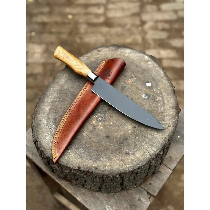 8-Inch Chef Knife — Black-Finished Blade with Choice of Designer Handle (Rosewood, Olive Wood, or Resin Options)