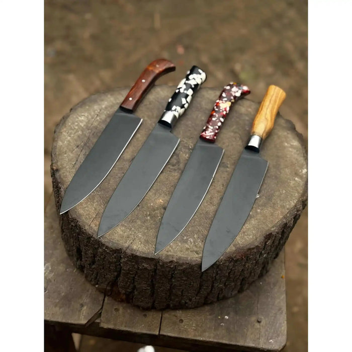 8-Inch Chef Knife — Black-Finished Blade with Choice of Designer Handle (Rosewood, Olive Wood, or Resin Options)