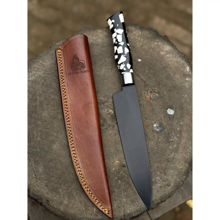 8-Inch Chef Knife — Black-Finished Blade with Choice of Designer Handle (Rosewood, Olive Wood, or Resin Options)