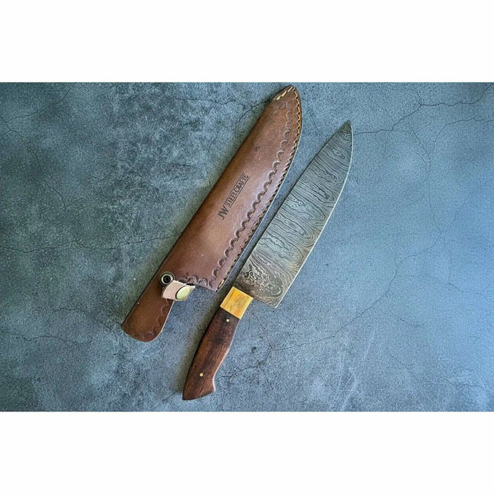 Gyuto Chef Knife 8" Rosewood Handle – Twisted Damascus Steel Blade