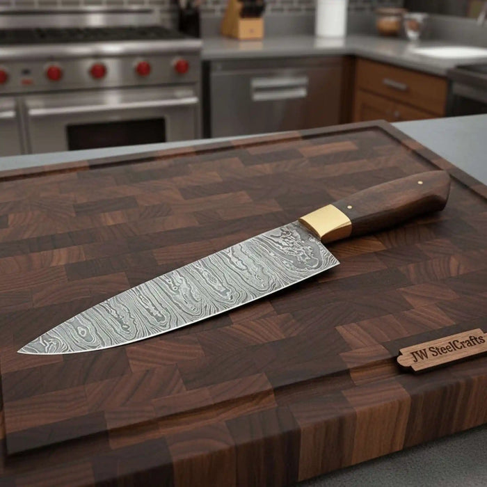 Gyuto Chef Knife 8" Rosewood Handle – Twisted Damascus Steel Blade