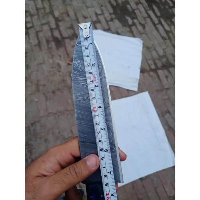 8-Inch Gyuto Chef Knife Twisted Damascus Blade with Blue & Red Pakka Wood Handle (Full Tang, Hand-Forged)