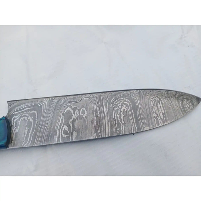 8-Inch Gyuto Chef Knife Twisted Damascus Blade with Blue & Red Pakka Wood Handle (Full Tang, Hand-Forged)