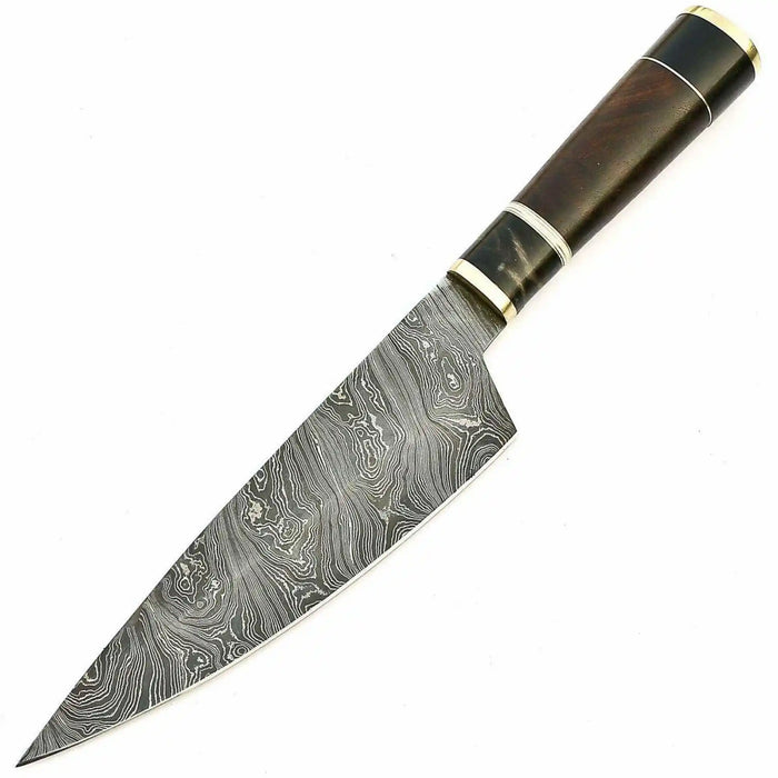 Hammer Forged Twisted 8 Inch Gyuto Damascus Chef Knife with Premium Rosewood Handle