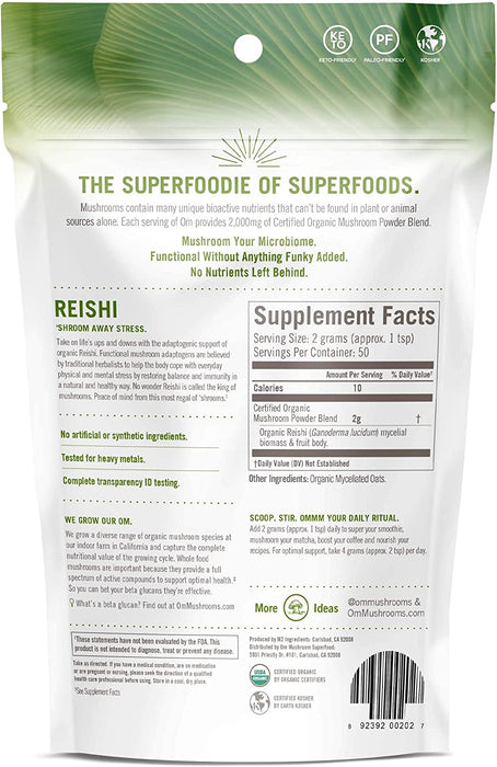 Om Mushroom Superfood Reishi Organic Mushroom Powder, 3.5 Ounce