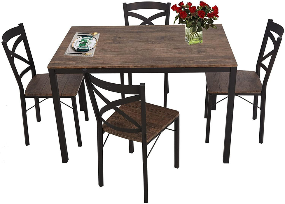 5 PC Wood Dining Set Table And Chairs 4 With Metal Legs, Home Kitchen Breakfast Furniture