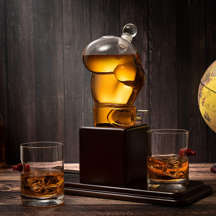 Boxing Glove Wine & Whiskey Decanter Set 750Ml 13" x 13" With 2 - 10oz Boxing Glasses by The Wine Savant For Liquor, Whiskey - Unique Boxing Gift Set, Boxer Gifts, Gifts for Boxing Enthusiasts!