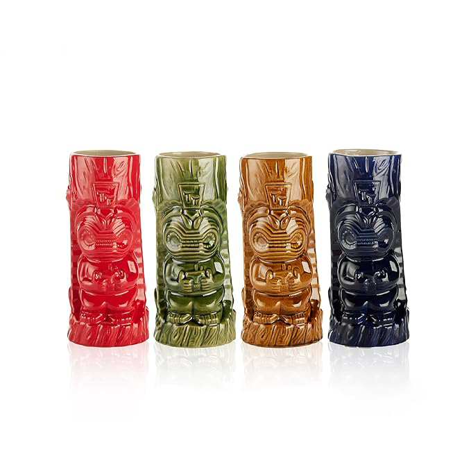 Ceramic Hawaiian Tiki Mugs Set of 4 (17 oz)