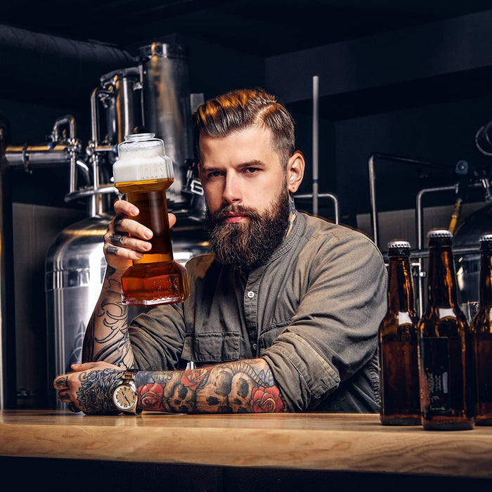 The Wine Savant Set of 4, Dumbbell Beer & Whiskey Glasses, Giant Lifting Beers 26oz Glass | Large Weightlifting to Scale Funny Beer Mug | For Men & Women Cool Beer Glasses Perfect, Gifts for Dad