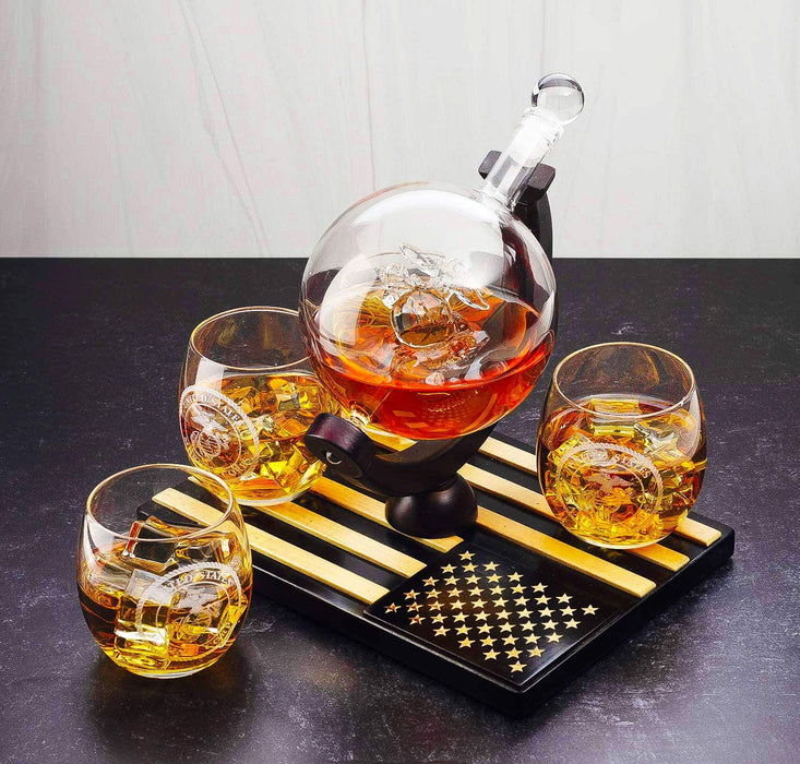 Marine Decanter Set With 4 Whiskey Glasses 1000ml Marines Gift Decanter by The Wine Savant