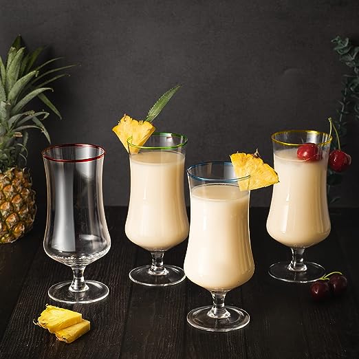 Hurricane Glasses, Large 17oz Pina Colada, Set of 4 Tropical Cocktail Tall Stemmed Crystal Glassware, Poco Grande Cups, Tulip Shaped for Bar Drinks, Daiquiri, Juice, Bloody Mary, Mai Tai, Cocktails