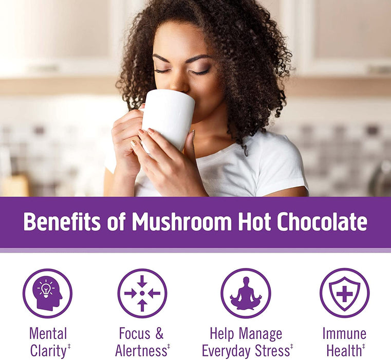 Om Mushroom Superfood Hot Chocolate Blend | Single Serve | 10 Count | Lion's Mane, Reishi, Chaga, Turkey Tail