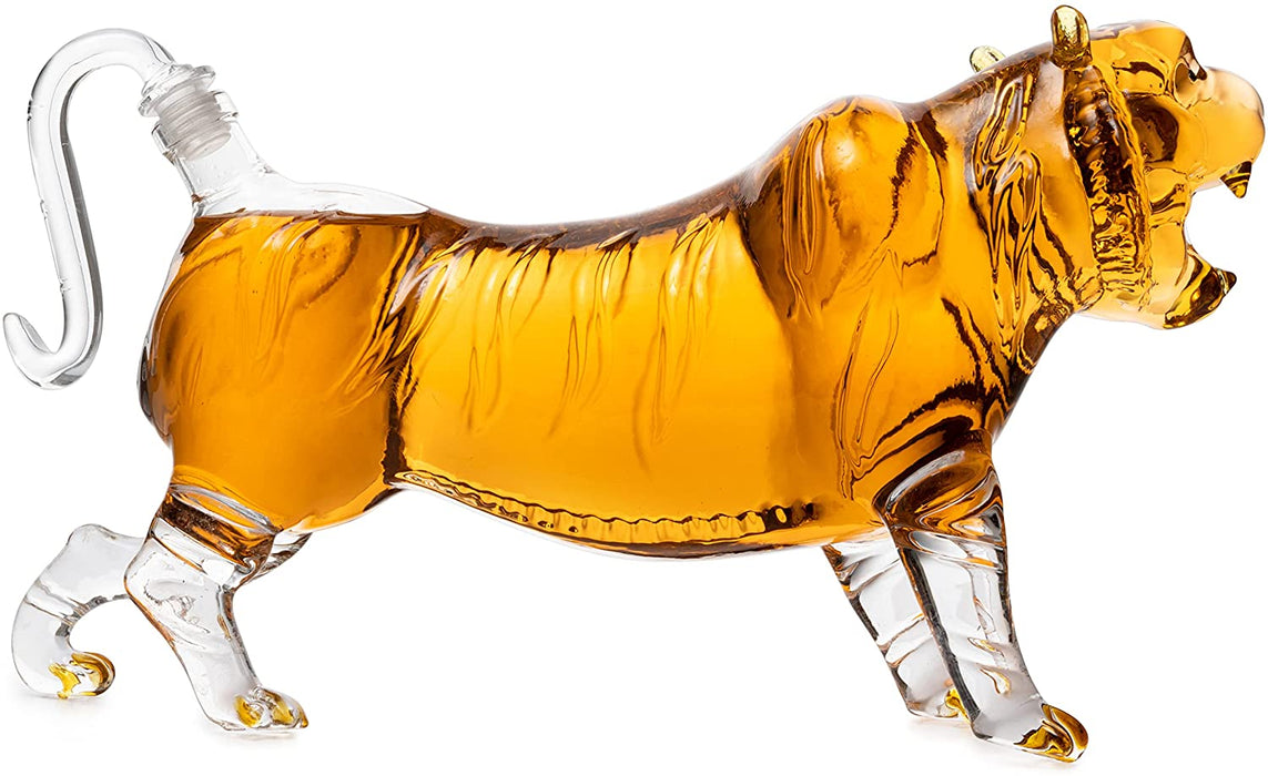 Tiger Decanter 1000ml 11"L Whiskey and Wine Decanter by The Wine Savant 7"H, Tiger Glass Decanter For Whiskey, Scotch, Spirits, Wine, For Whiskey Lovers, Tiger Lovers, Tiger King Gifts