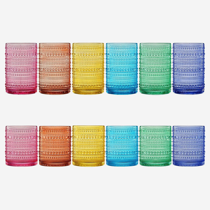 Hobnail Drinking Glasses Colored Beaded Drinking Glass Set of 12